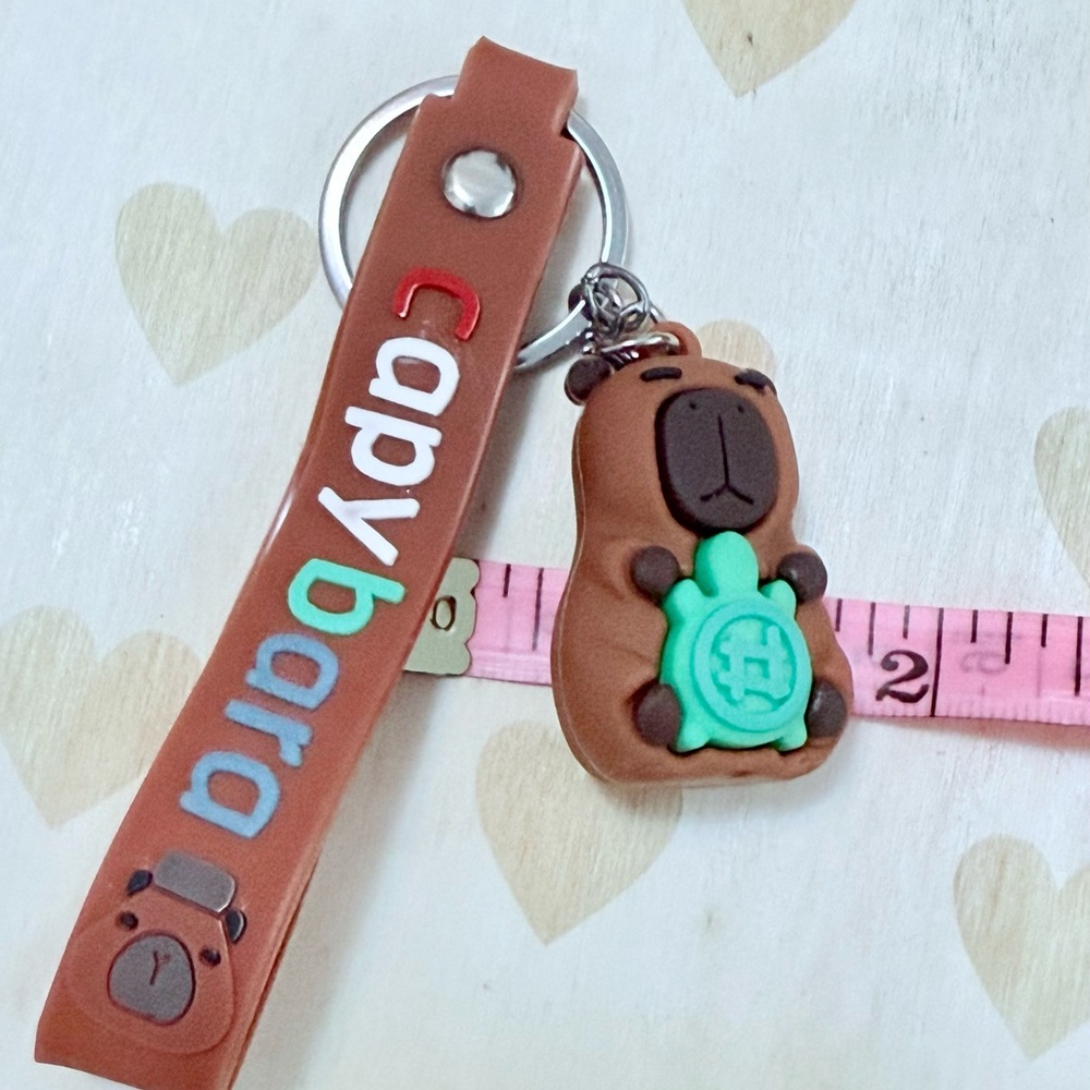 Peruvian Brown Capybara & Turtle Keychain with Strap